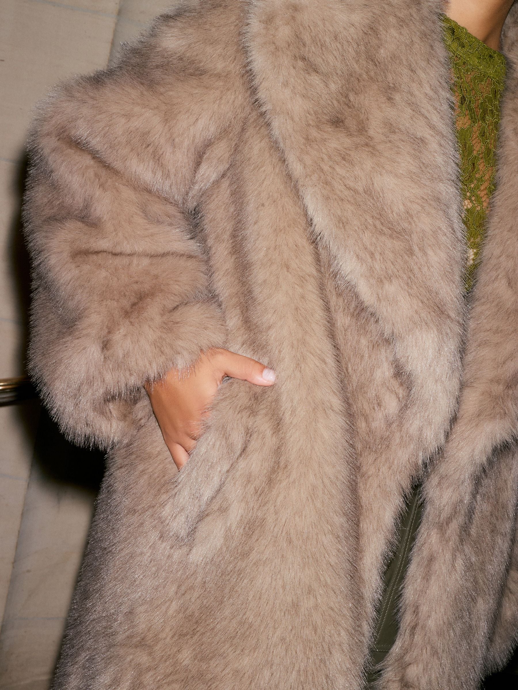 Natural Long Faux Fur Coat | Laura Ashley