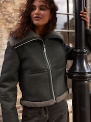 Grey Teddy Borg Aviator Jacket - Image 3 of 8