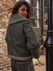 Grey Teddy Borg Aviator Jacket - Image 4 of 8