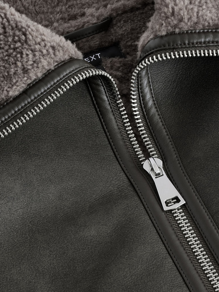 Grey Teddy Borg Aviator Jacket - Image 8 of 8
