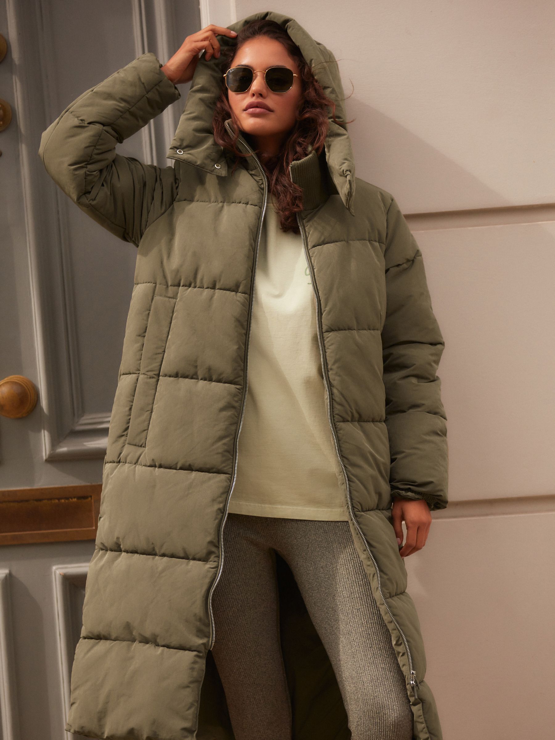 Buy Khaki Green Shower Resistant Padded Hooded Coat from the Next UK online shop
