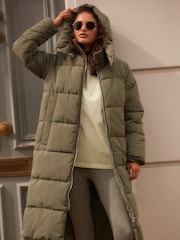 Khaki Green Shower Resistant Padded Hooded Coat - Image 1 of 9
