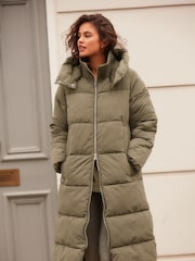 Khaki Green Shower Resistant Padded Hooded Coat - Image 2 of 9