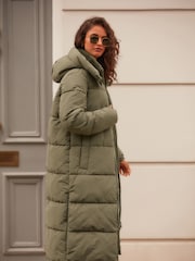 Khaki Green Shower Resistant Padded Hooded Coat - Image 9 of 9