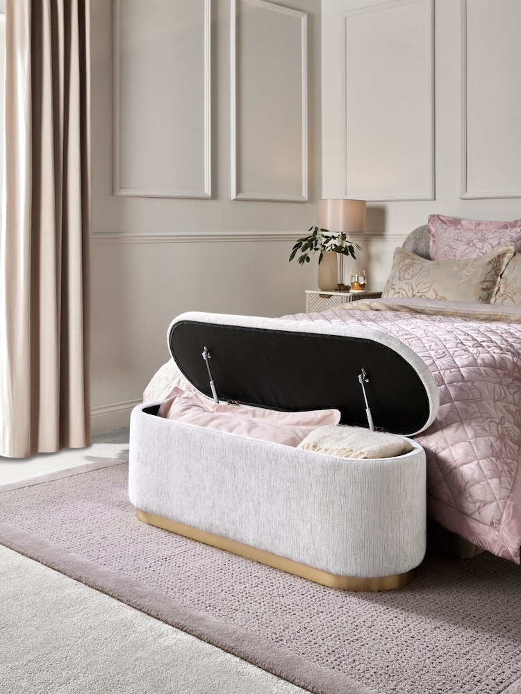 Lipsy Silver Grey Soft Chenille Laurel Ottoman Storage - Image 2 of 7