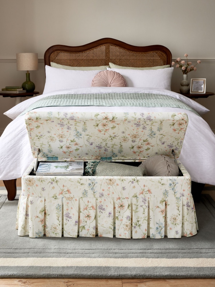 Laura Ashley Wild Meadow Chalk Pink Fifield Storage Ottoman Bench - Image 2 of 8