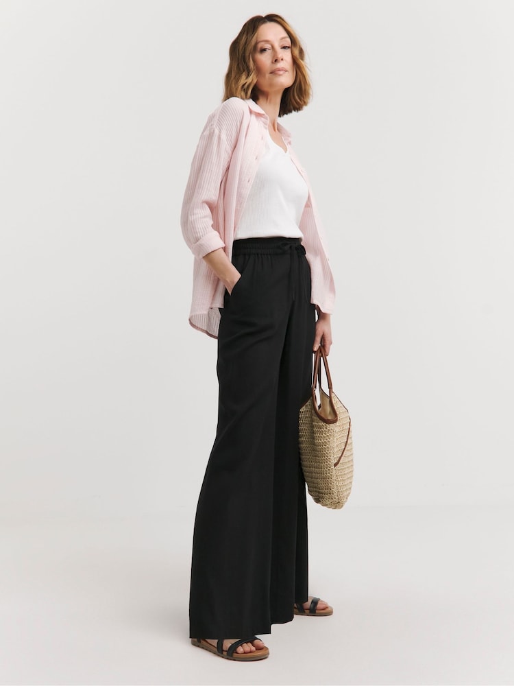 JD Williams Black Linen Viscose Wide Leg Trousers - Image 1 of 4 JD Williams Black Linen Viscose Wide Leg Trousers - Image 1 of 4