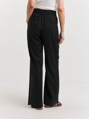 JD Williams Black Linen Viscose Wide Leg Trousers - Image 2 of 4