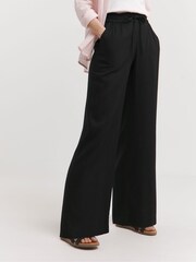 JD Williams Black Linen Viscose Wide Leg Trousers - Image 3 of 4