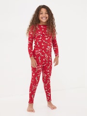 FatFace Red Christmas Print Pyjama Set - Image 2 of 6