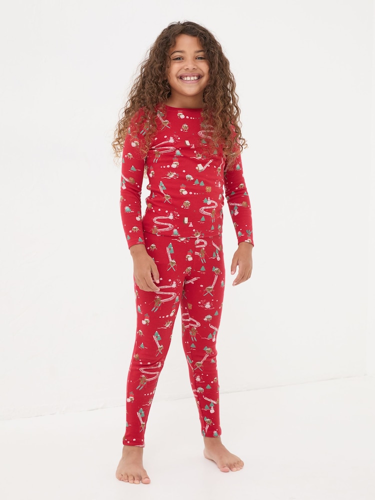 FatFace Red Christmas Print Pyjama Set - Image 2 of 6