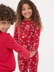 FatFace Red Christmas Print Pyjama Set - Image 4 of 6