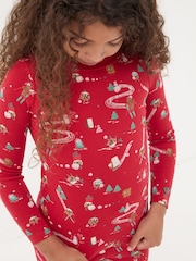 FatFace Red Christmas Print Pyjama Set - Image 5 of 6