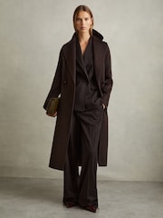 Reiss Chocolate Lucia Petite Wool Blend Double Breasted Blindseam Coat - Image 1 of 7