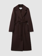 Reiss Chocolate Lucia Petite Wool Blend Double Breasted Blindseam Coat - Image 2 of 7