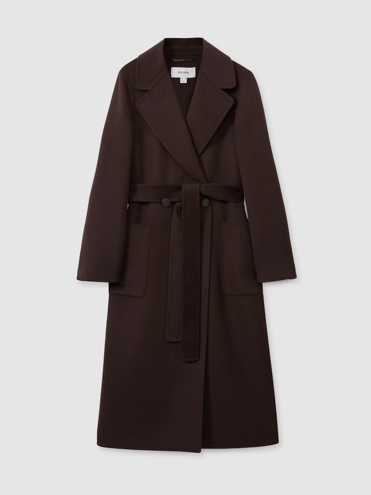 Reiss Chocolate Lucia Petite Wool Blend Double Breasted Blindseam Coat - Image 2 of 7