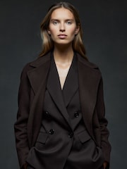 Reiss Chocolate Lucia Petite Wool Blend Double Breasted Blindseam Coat - Image 3 of 7