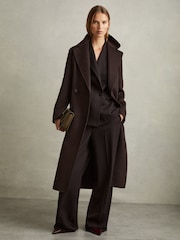 Reiss Chocolate Lucia Petite Wool Blend Double Breasted Blindseam Coat - Image 4 of 7
