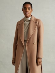 Reiss Light Camel Lucia Petite Wool Blend Double Breasted Blindseam Coat - Image 1 of 8