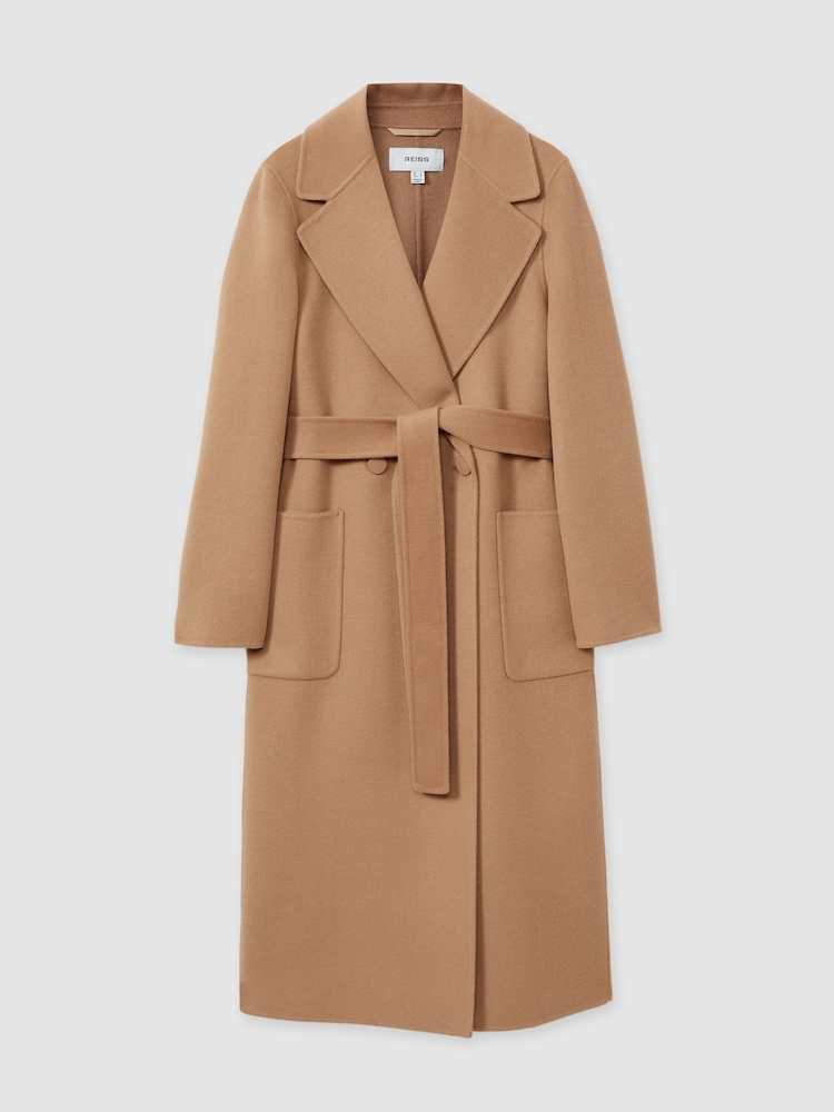 Reiss Light Camel Lucia Petite Wool Blend Double Breasted Blindseam Coat - Image 2 of 8