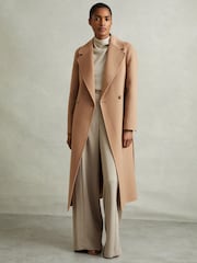 Reiss Light Camel Lucia Petite Wool Blend Double Breasted Blindseam Coat - Image 3 of 8