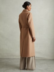 Reiss Light Camel Lucia Petite Wool Blend Double Breasted Blindseam Coat - Image 6 of 8