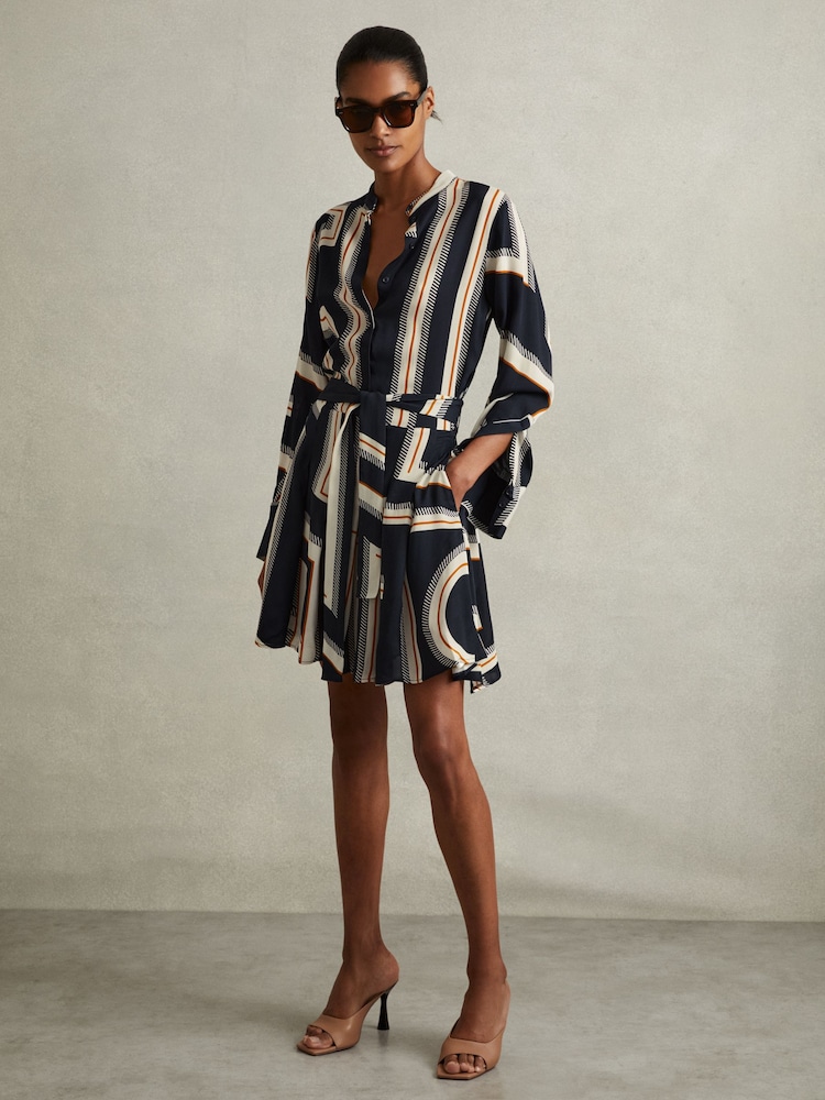 Reiss Ciara Geometric Print Belted Mini Dress - Image 1 of 5