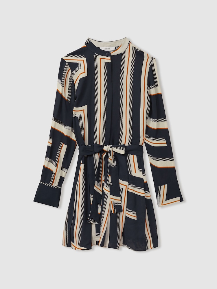 Reiss Ciara Geometric Print Belted Mini Dress - Image 2 of 5