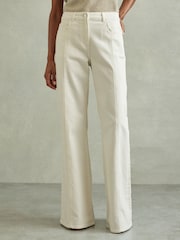 Reiss Ecru Juniper Petite Flared Front Seam Jeans - Image 3 of 6