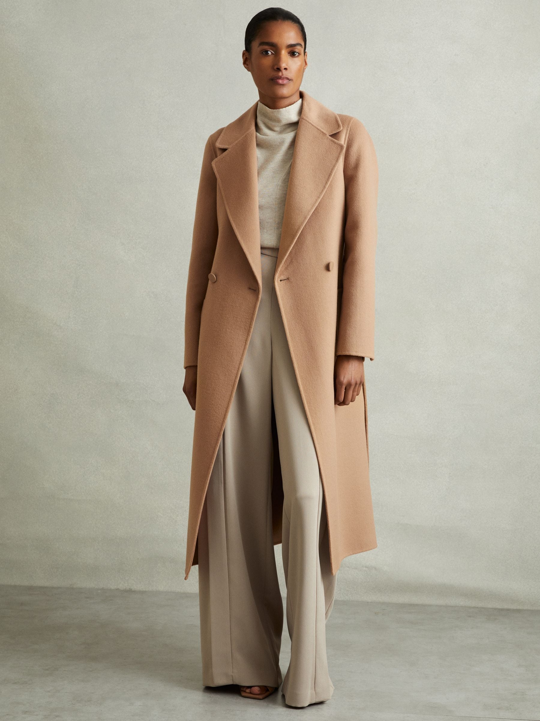 Reiss Light Camel Lucia Wool Blend Double Breasted Blindseam Coat 4 Womens