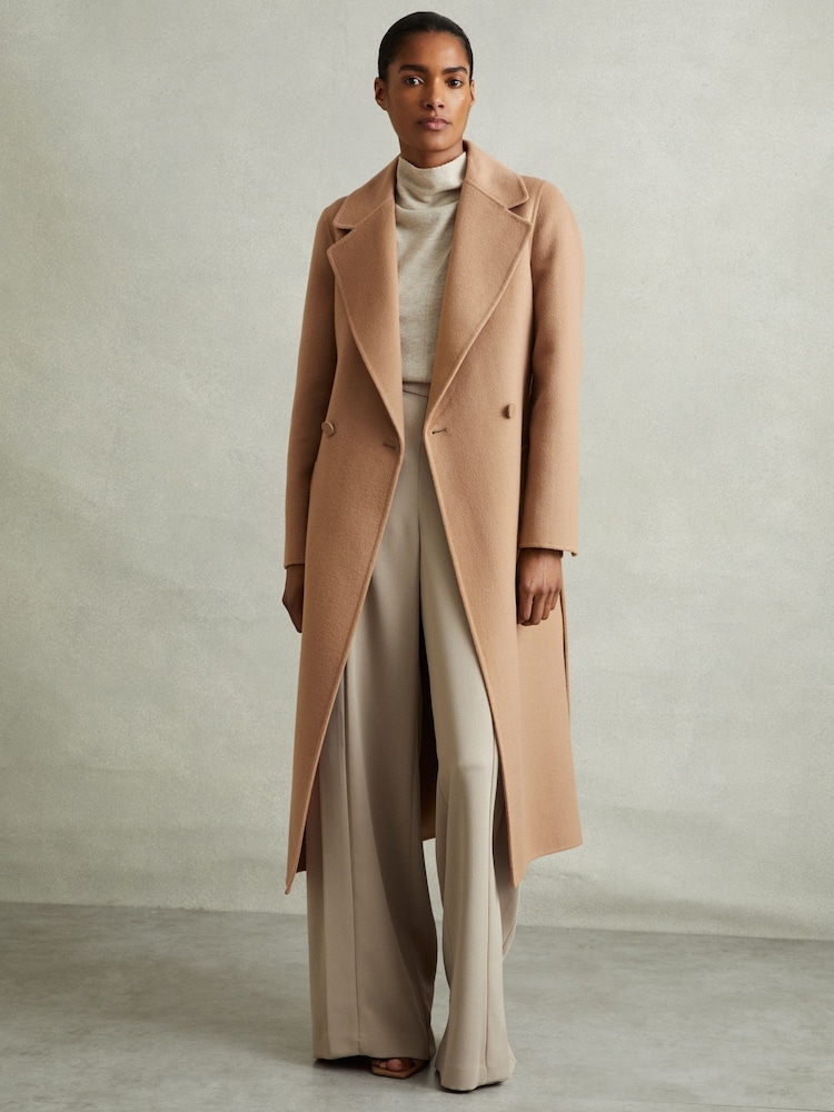 Светло-бежевый - Reiss Шерсть Lucia Blend двубортный плащ с потайным швом - Image 1 of 6
