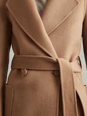 Светло-бежевый - Reiss Шерсть Lucia Blend двубортный плащ с потайным швом - Image 3 of 6
