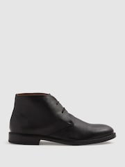 Reiss Black Cooper Grained Leather Chukka Boots - Image 1 of 6