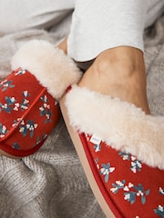 Red Mistletoe Suede Faux Fur Lined Mule Slippers - Image 2 of 5