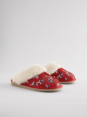 Red Mistletoe Suede Faux Fur Lined Mule Slippers - Image 2 of 4
