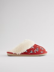 Red Mistletoe Suede Faux Fur Lined Mule Slippers - Image 3 of 4
