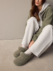 Khaki Green Borg Eva Clog Slippers - Image 1 of 8