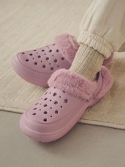 Pink Womens Faux Fur Lined Clogs Slippers - Image 1 of 8