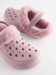 Pink Womens Faux Fur Lined Clogs Slippers - Image 8 of 8