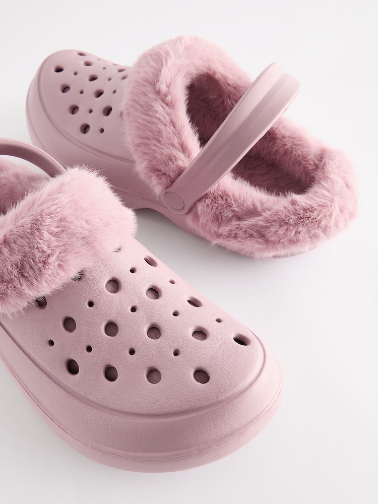 Pink Womens Faux Fur Lined Clogs Slippers - Image 8 of 8