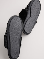 Black Sequin Faux Fur Mule Slippers - Image 8 of 9