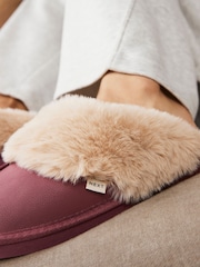 Rose Pink Leather Faux Fur Mule Slippers - Image 3 of 8