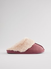 Rose Pink Leather Faux Fur Mule Slippers - Image 4 of 8