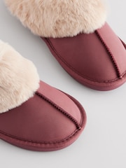 Rose Pink Leather Faux Fur Mule Slippers - Image 7 of 8