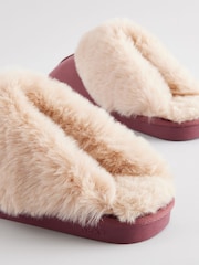 Rose Pink Leather Faux Fur Mule Slippers - Image 8 of 8