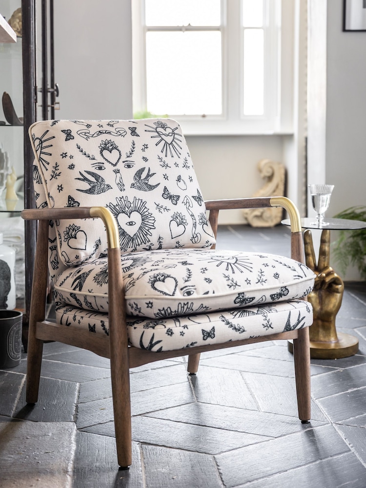 Rockett St George Celeste Hearts and Flowers Natural Signature Accent Chair - Image 1 of 11