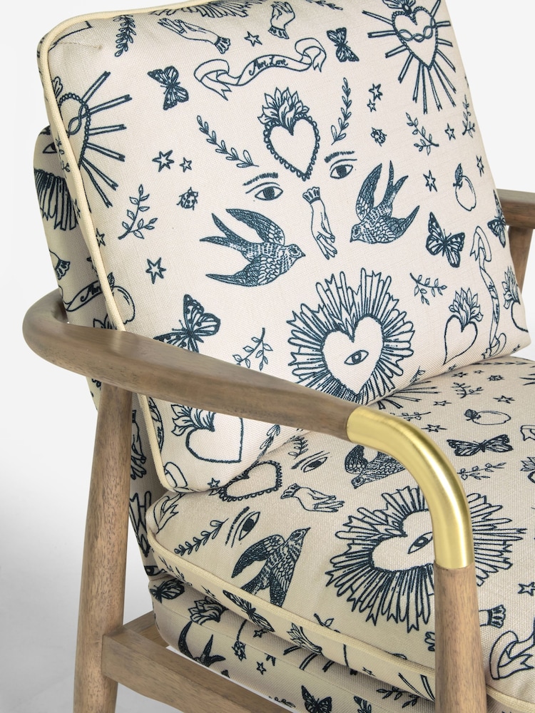 Rockett St George Celeste Hearts and Flowers Natural Signature Accent Chair - Image 11 of 11
