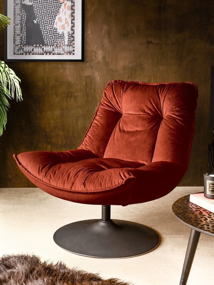 Rockett St George Luxe Needlecord Velvet Burnt Sienna Orange Lounge Lover Swivel Accent Chair - Image 1 of 8 Rockett St George Luxe Needlecord Velvet Burnt Sienna Orange Lounge Lover Swivel Accent Chair - Image 1 of 8