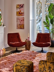 Rockett St George Luxe Needlecord Velvet Burnt Sienna Orange Lounge Lover Swivel Accent Chair - Image 2 of 8