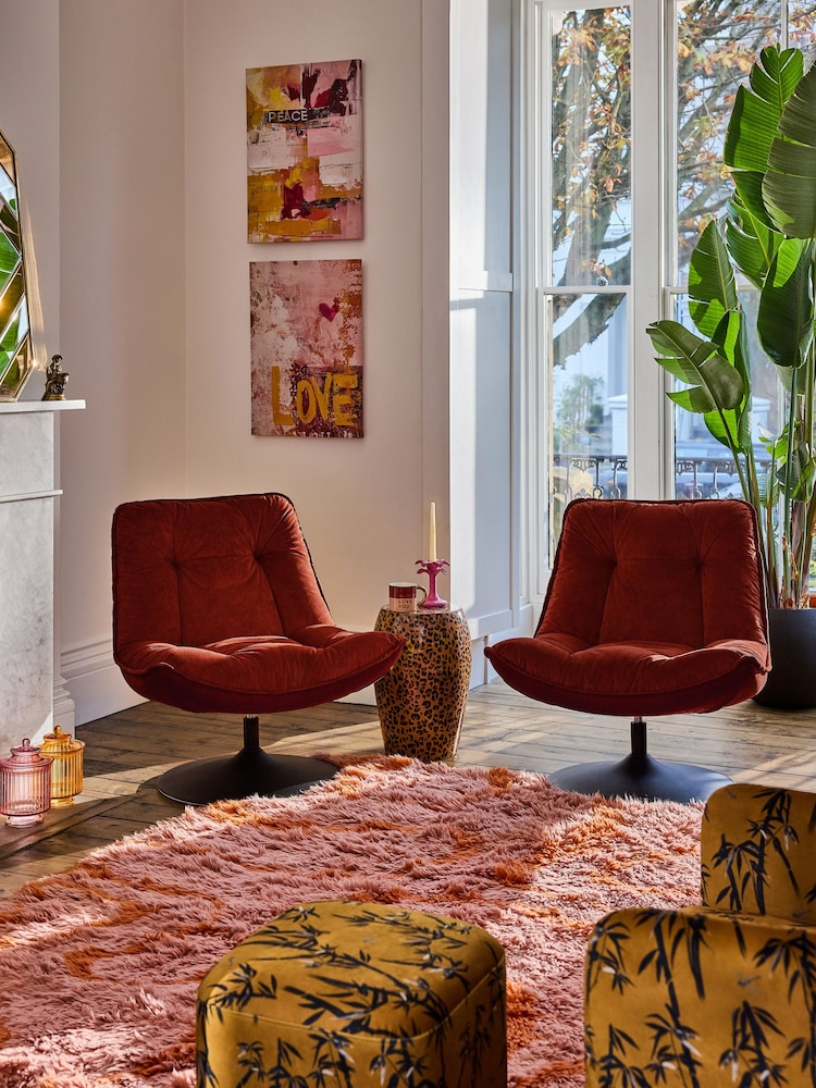 Rockett St George Luxe Needlecord Velvet Burnt Sienna Orange Lounge Lover Swivel Accent Chair - Image 2 of 8